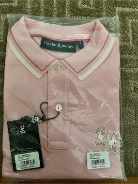 Psycho Bunny Pink Polo with White Trim L 14-16